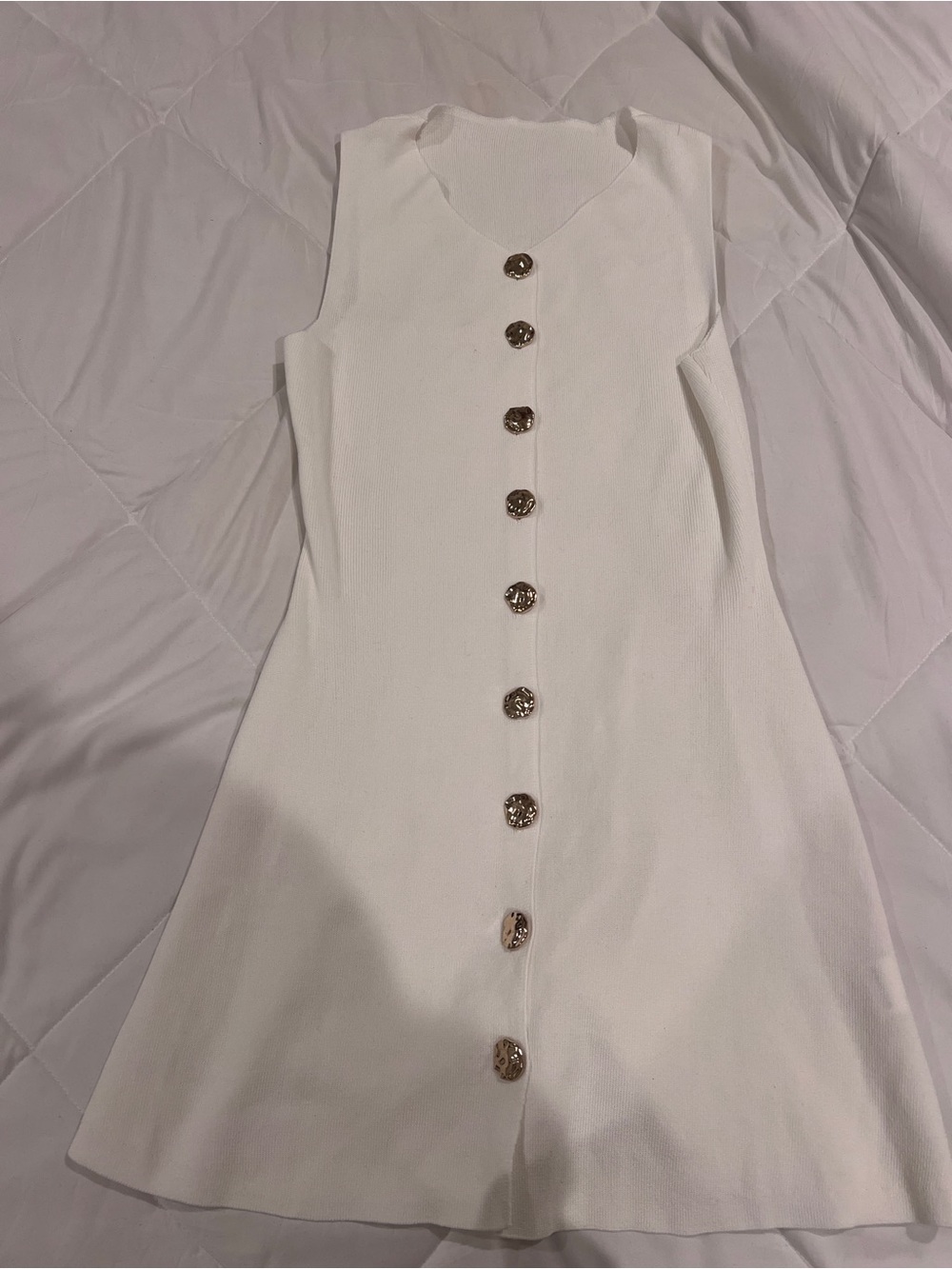 Sleeveless White Button-Front Dress